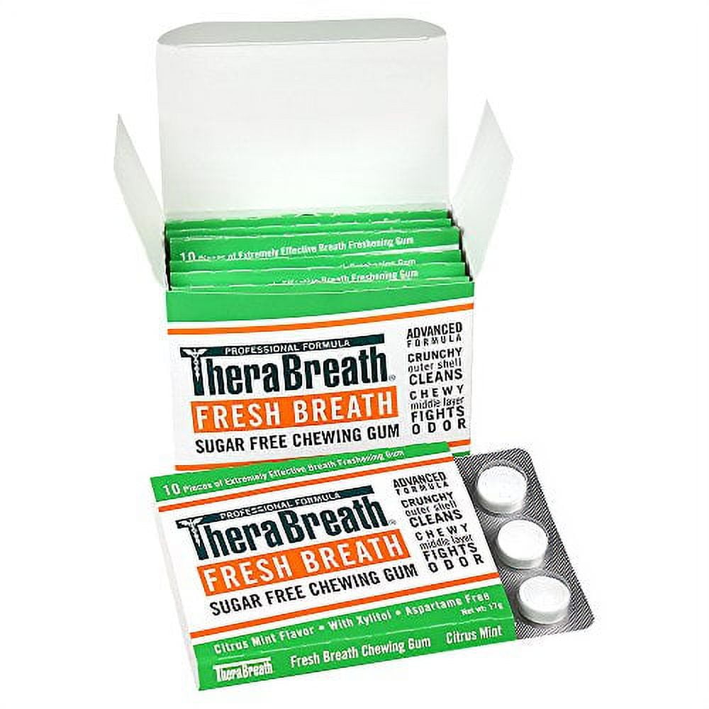 Therabreath Fresh Breath Chewing Gum With Zinc Citrus Mint Flavor 10