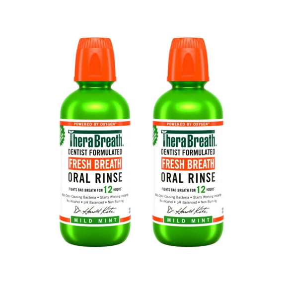 TheraBreath Fresh Breath Mouthwash, Mild Mint, Alcohol-Free, 16 fl oz - 2 Pack