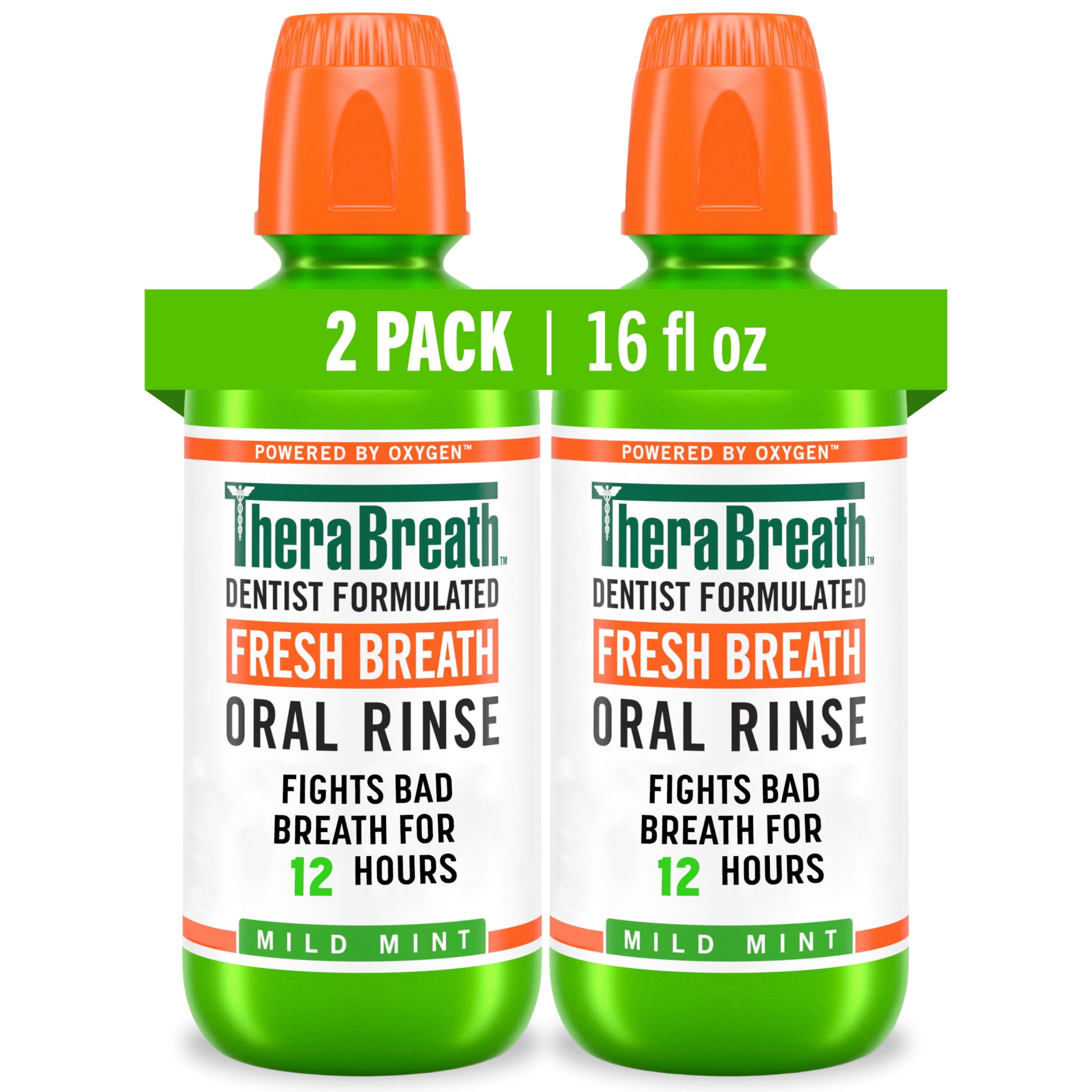 TheraBreath Fresh Breath Mouthwash, Mild Mint Flavor, Alcohol-Free, 16 Fl Oz, 2 Pack
