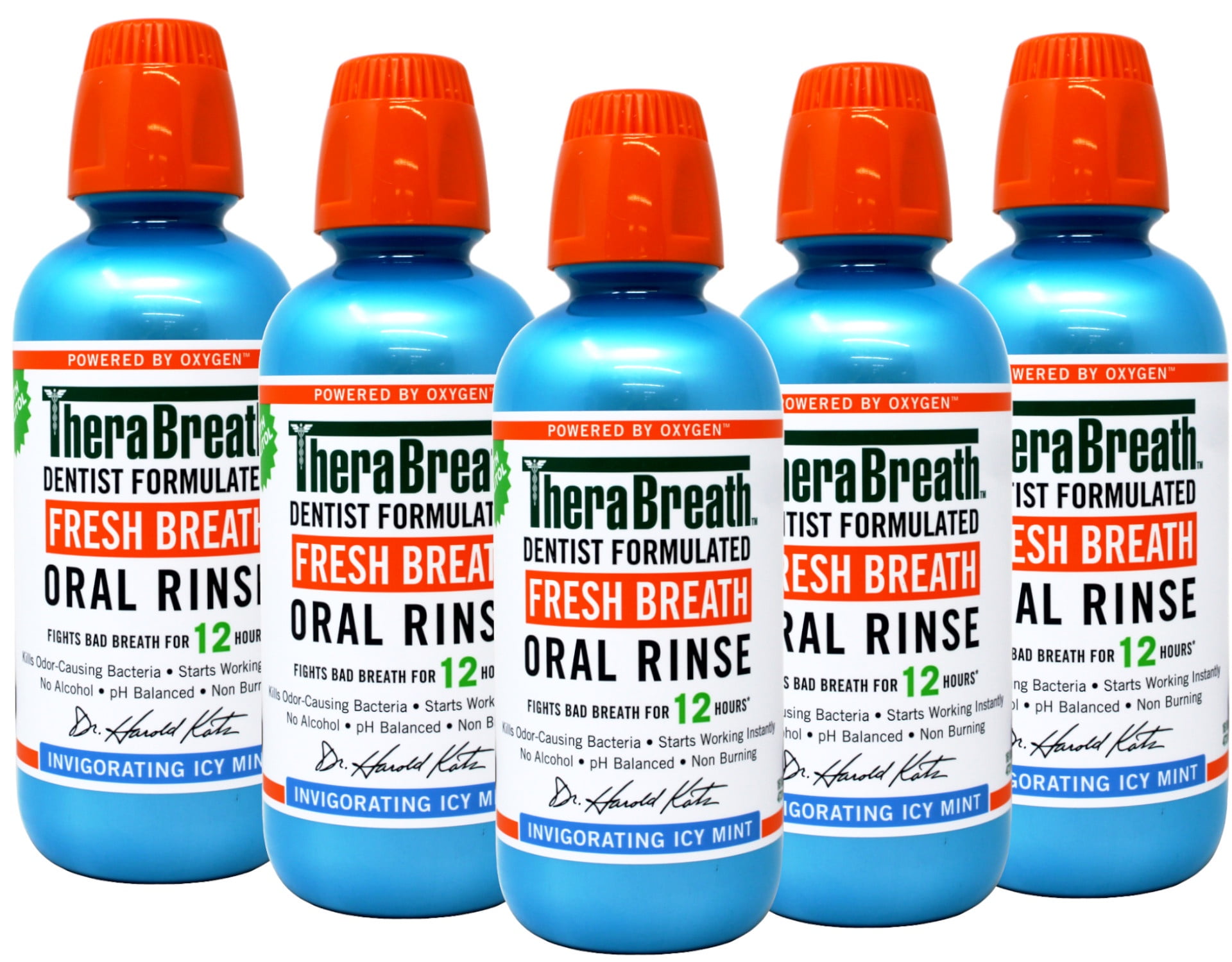 TheraBreath Fresh Breath Mouthwash, Alcohol-Free Oral Rinse, Icy Mint, 16 fl oz - 5 Pack