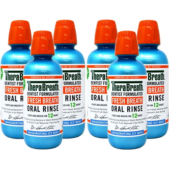 TheraBreath Fresh Breath Mouthwash, Alcohol-Free Oral Rinse, Icy Mint, 16 fl oz - 6 Pack