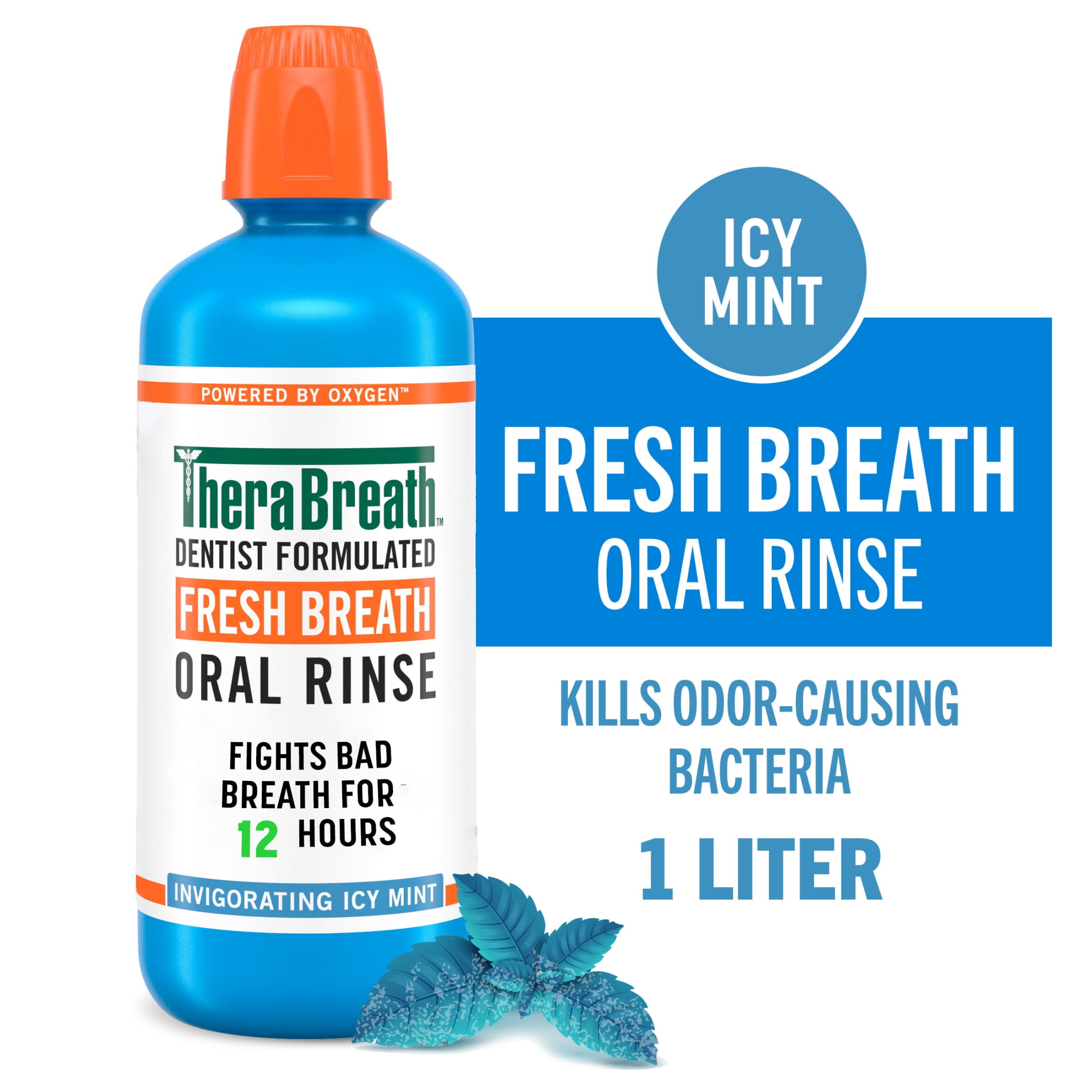 TheraBreath Fresh Breath Mouthwash, Icy Mint, Alcohol-Free Mouthwash for Adults, 1 Liter