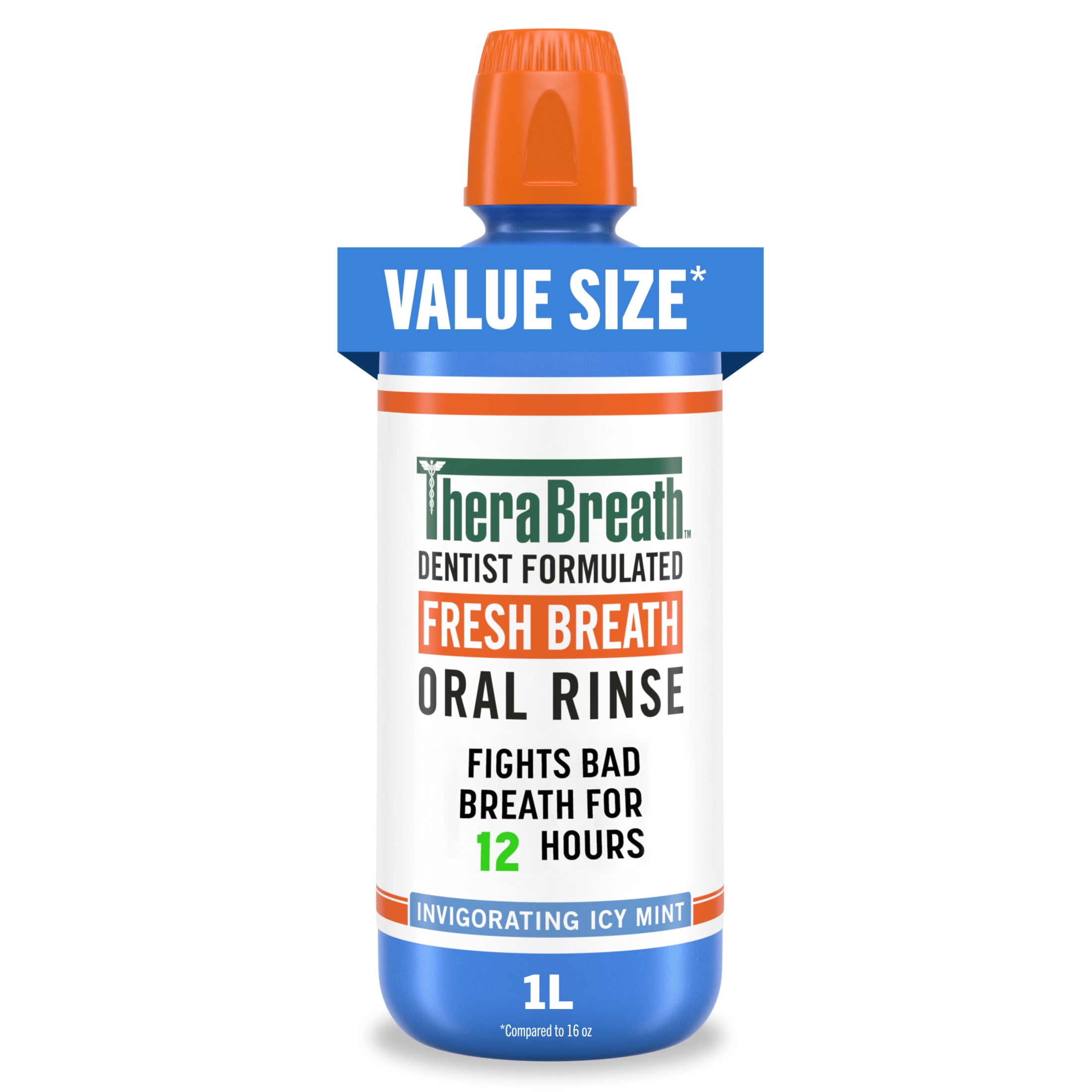 TheraBreath Fresh Breath Mouthwash, Icy Mint, Alcohol-Free Mouthwash for Adults, 1 Liter