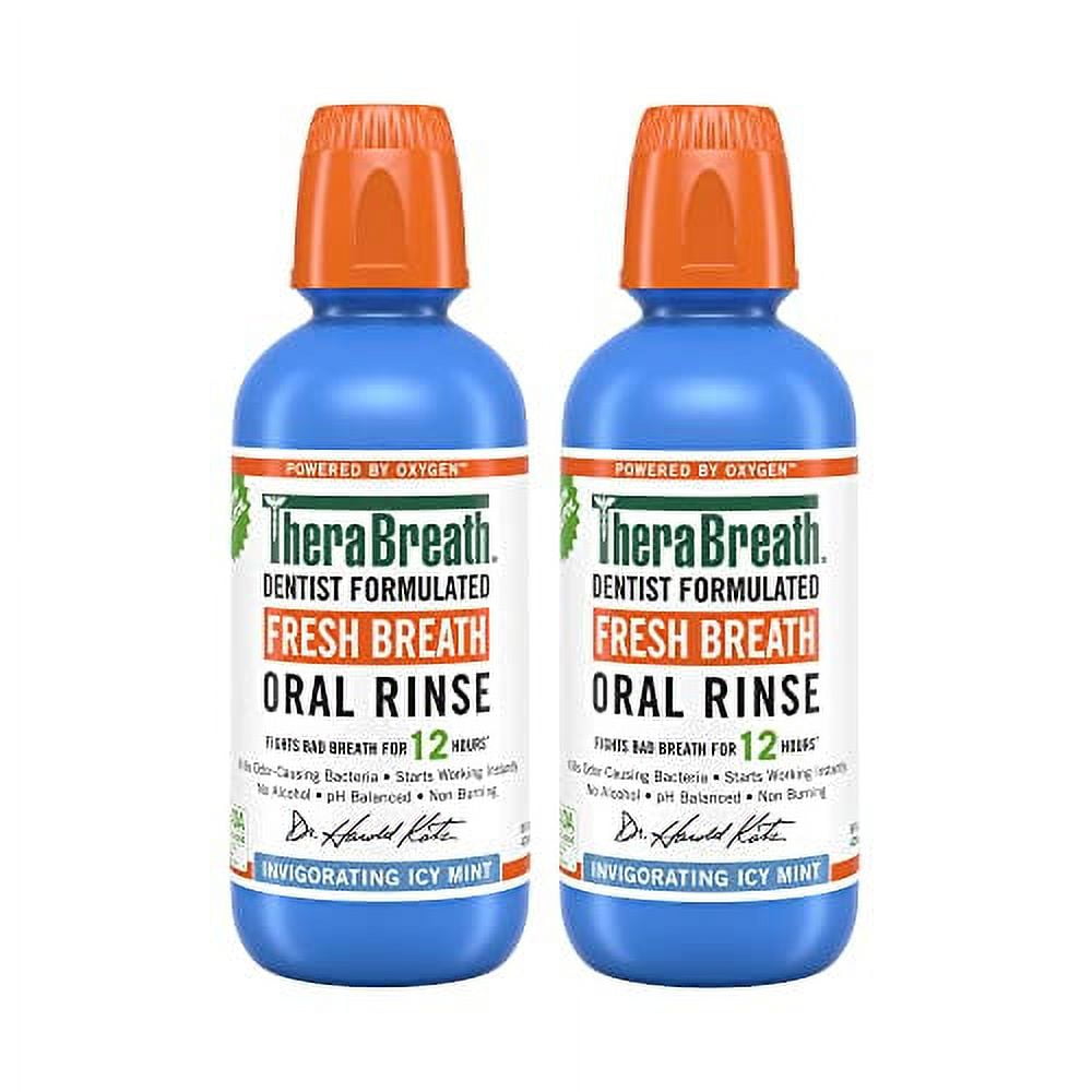 TheraBreath Fresh Breath Mouthwash, Icy Mint Flavor, Alcohol-Free, 16 Fl Oz (Pack of 2)