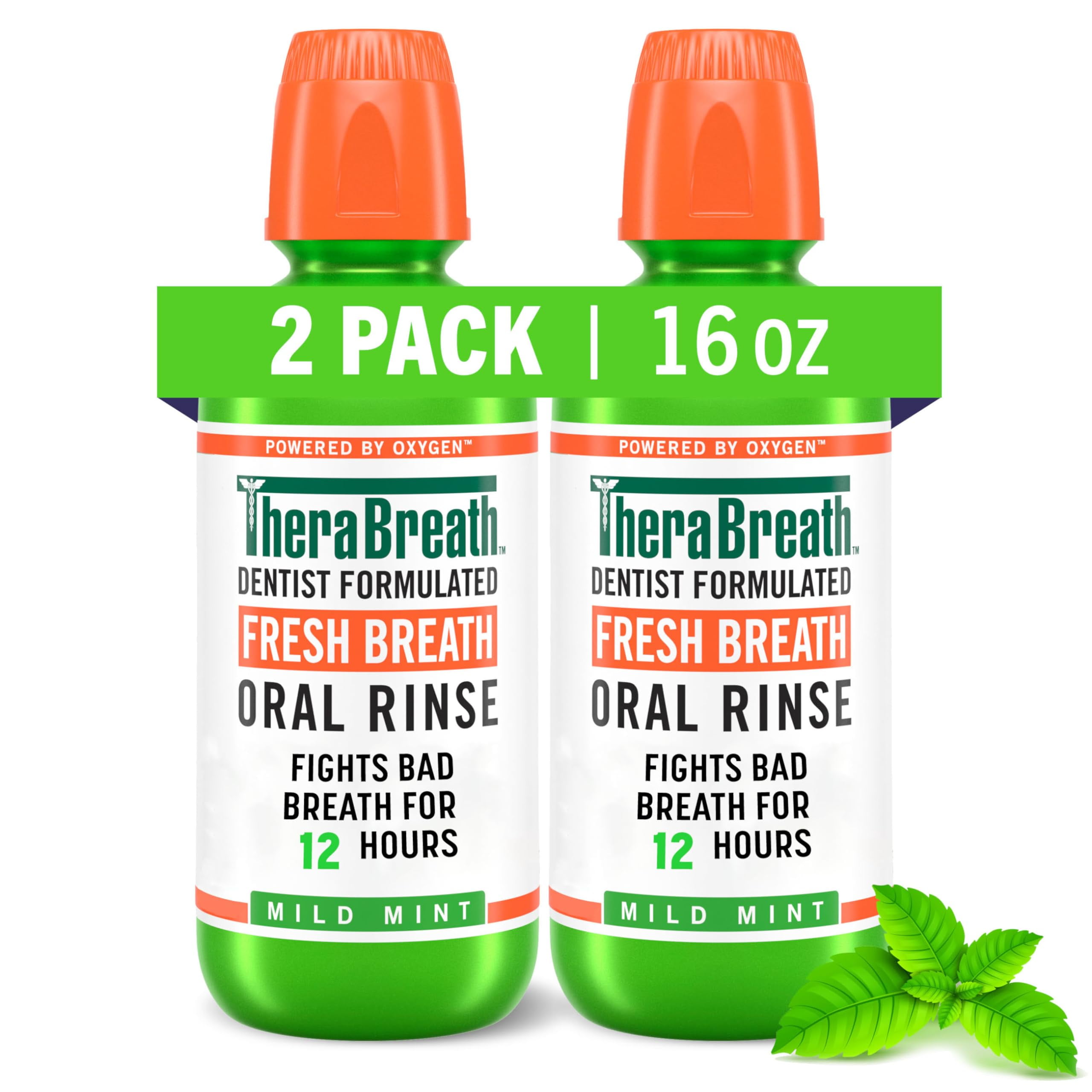 TheraBreath Fresh Breath Mouthwash, MSF2Mild Mint Flavor, Alcohol-Free, 16 Fl Oz (2-Pack)