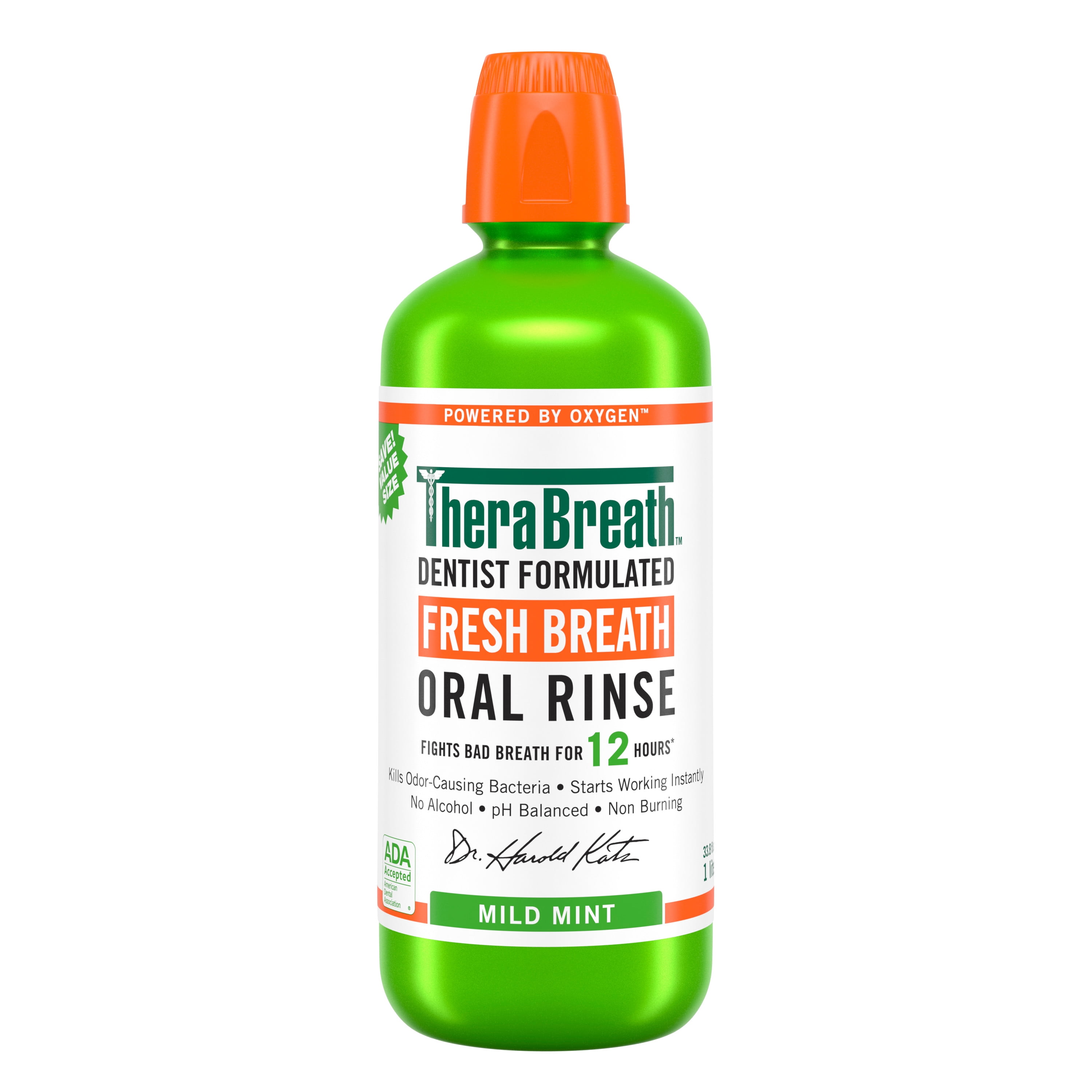 TheraBreath Fresh Breath Mouthwash, Mild Mint, AlcoholFree, 1 Liter