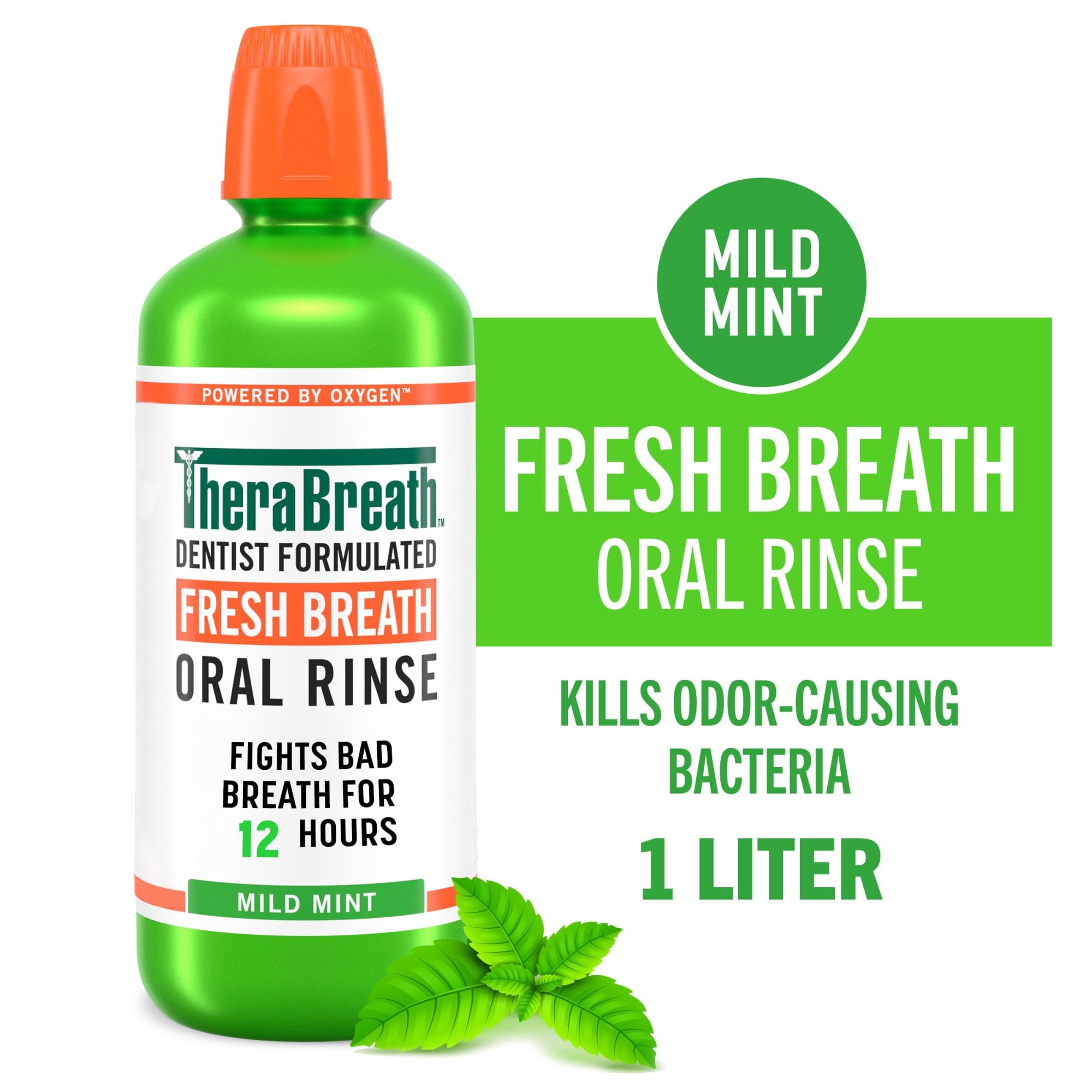 TheraBreath Fresh Breath Mouthwash, Mild Mint, Alcohol-Free, 1 Liter