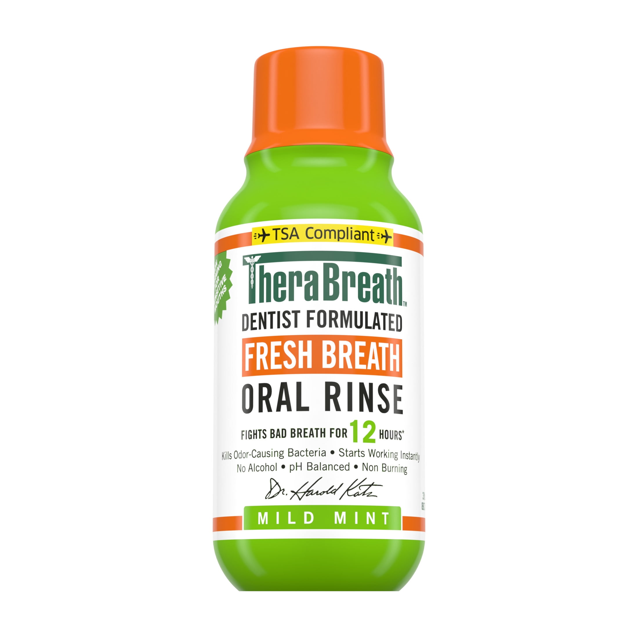 TheraBreath Fresh Breath Mouthwash, Mild Mint, Alcohol-Free Adult Mouthwash, Travel Size, 3 fl oz