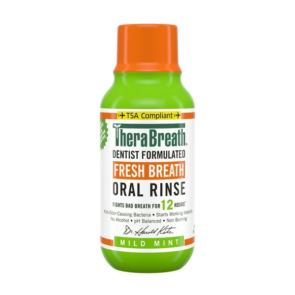 TheraBreath Fresh Breath Mouthwash, Mild Mint, Alcohol-Free, TSA Compliant Travel Size, 3 fl oz