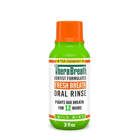 TheraBreath Fresh Breath Mouthwash, Mild Mint, Alcohol-Free, TSA Compliant Travel Size, 3 fl oz