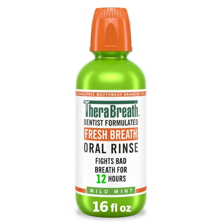 TheraBreath Fresh Breath Mouthwash, Mild Mint, Alcohol-Free Mouthwash for Adults, 16 fl oz