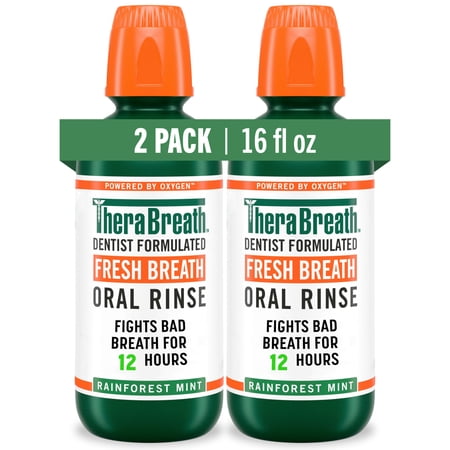 TheraBreath Fresh Breath Mouthwash, Rainforest Mint, Alcohol free, 16 fl oz, 2 Pack