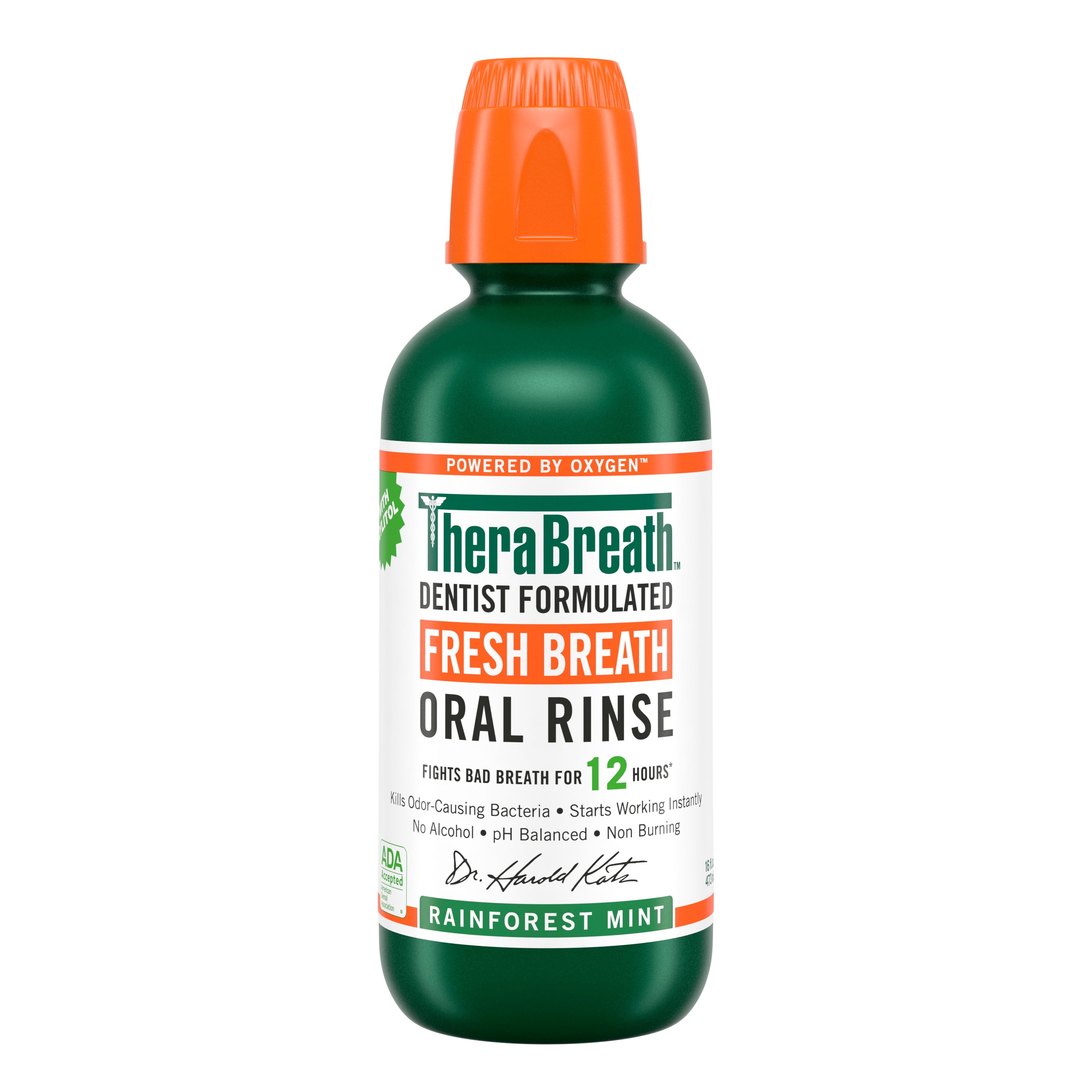 TheraBreath Fresh Breath Mouthwash, Rainforest Mint, AlcoholFree, 16