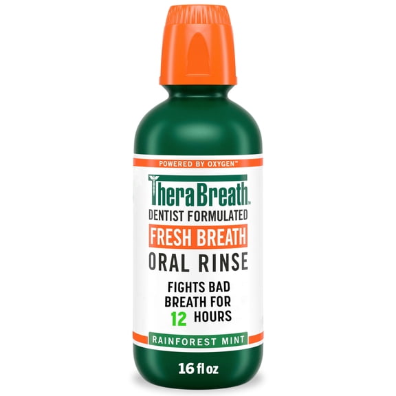 TheraBreath Fresh Breath Mouthwash, Rainforest Mint, Alcohol-Free Mouthwash for Adults, 16 fl oz