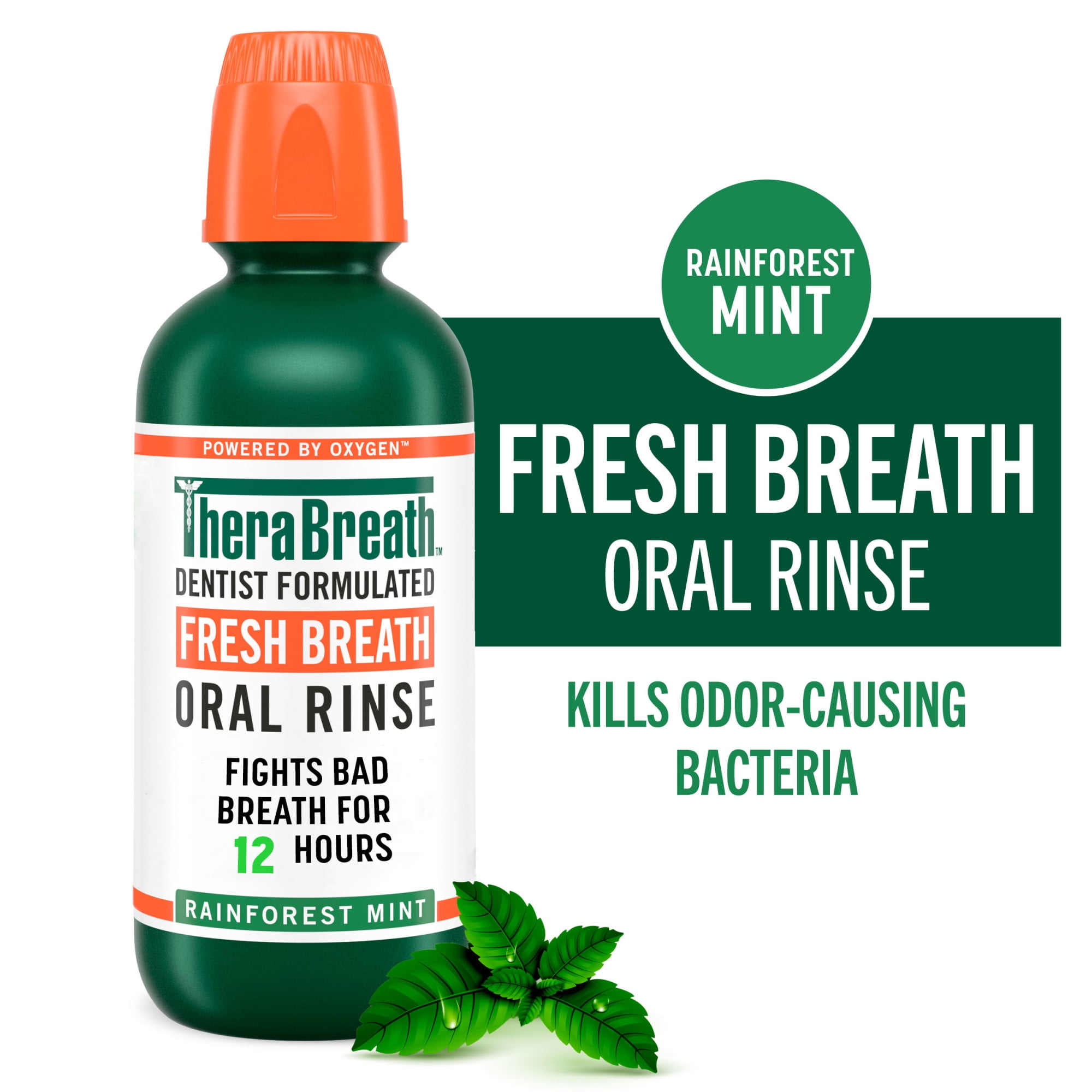 TheraBreath Fresh Breath Mouthwash, Rainforest Mint, Alcohol-Free Mouthwash for Adults, 16 fl oz