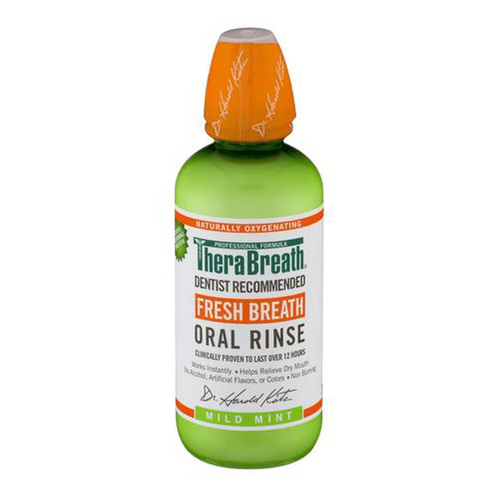 TheraBreath Fresh Breath Mouthwash, Mild Mint, Alcohol-Free, 16 fl oz - 24 Pack