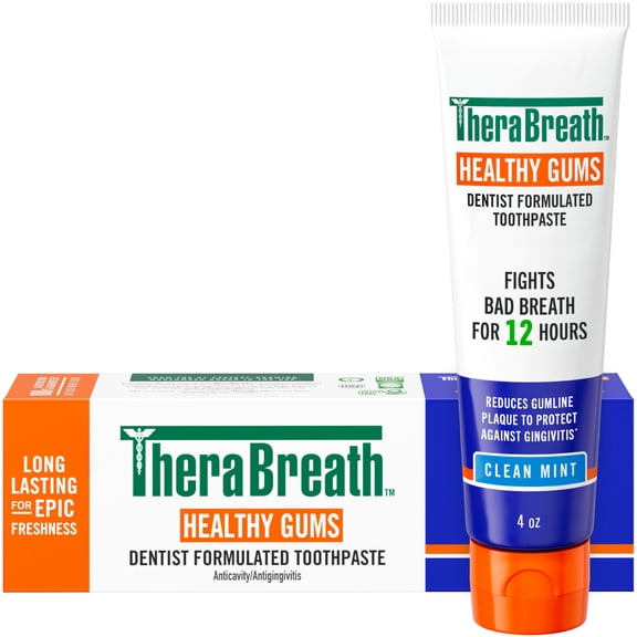 TheraBreath Healthy Gums Toothpaste, Anticavity & Gingivitis Protection, Clean Mint, 4 oz