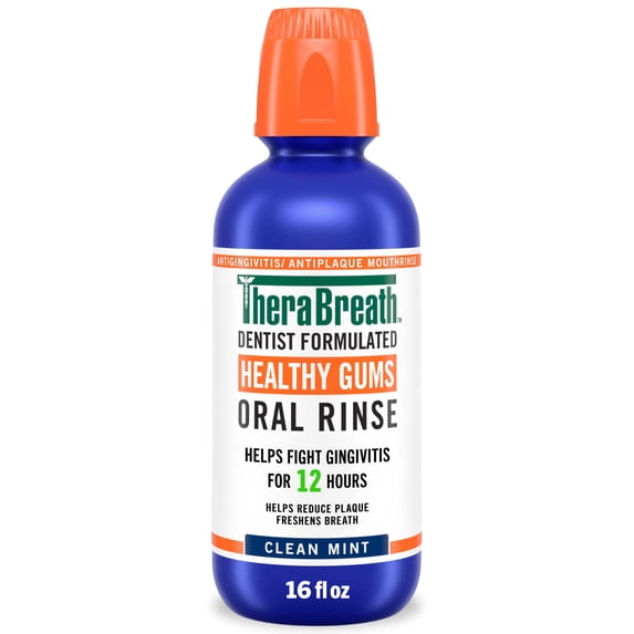 TheraBreath Healthy Gums Mouthwash, Antigingivitis Mouth Rinse for Adults, Clean Mint, 16 fl oz