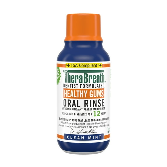 TheraBreath Healthy Gums Mouthwash, Clean Mint, Antigingivitis, TSA-compliant Travel Size, 3 fl oz
