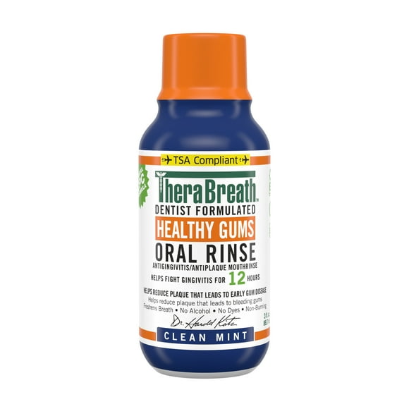 TheraBreath Healthy Gums Mouthwash, Clean Mint, Antigingivitis, TSA-compliant Travel Size, 3 fl oz