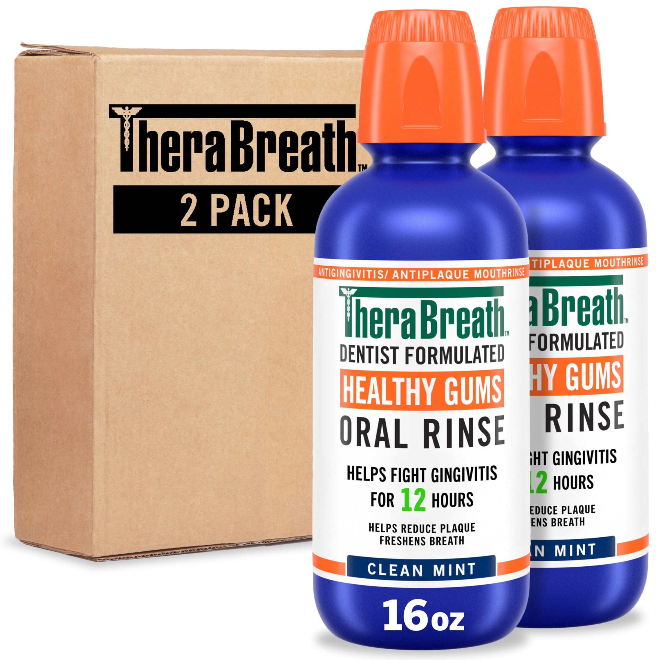 TheraBreath Healthy Gums Mouthwash, Clean Mint, Antigingivitis, Dentist Formulated, 16 Fl Oz (2-Pack)