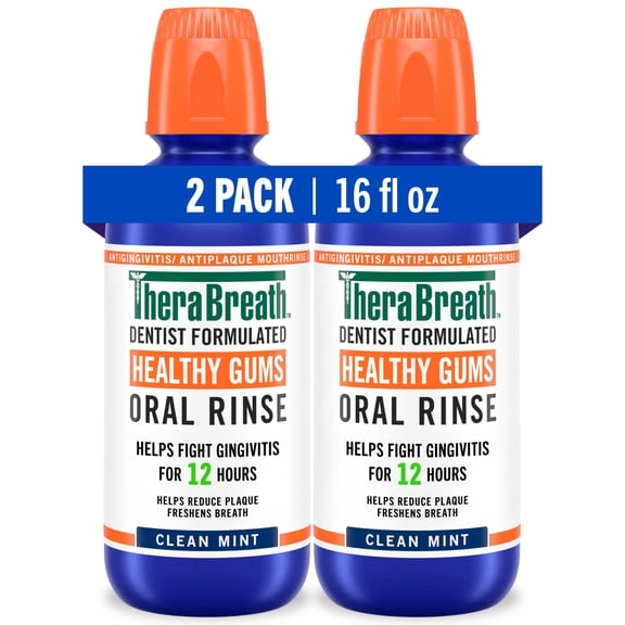 TheraBreath Healthy Gums Oral Rinse, Clean Mint Flavor, Alcohol Free, 16 fl oz, 2 Pack