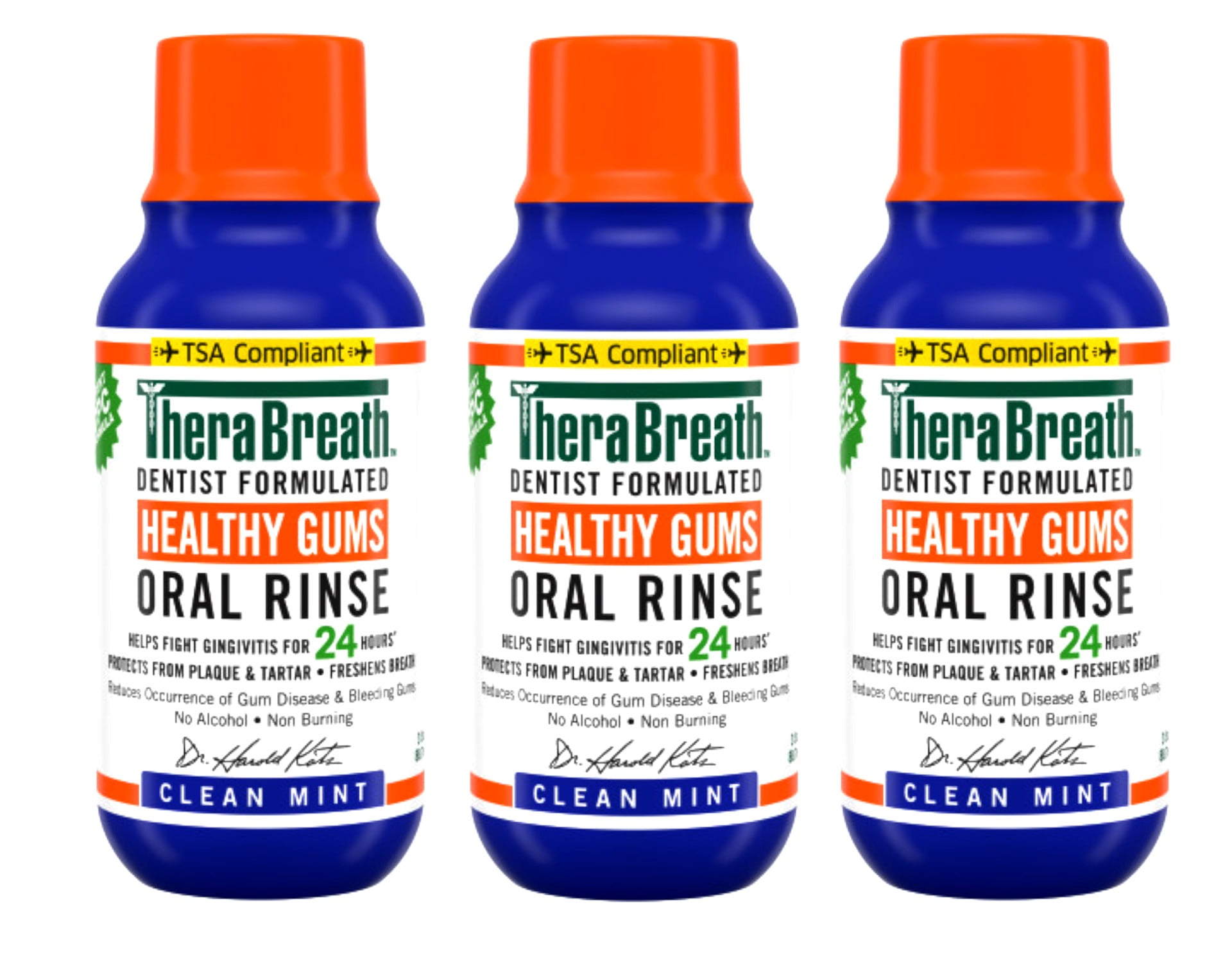 TheraBreath Healthy Gums Mouthwash, Clean Mint, Antigingivitis, Travel Size, 3 fl oz - 3 Pack