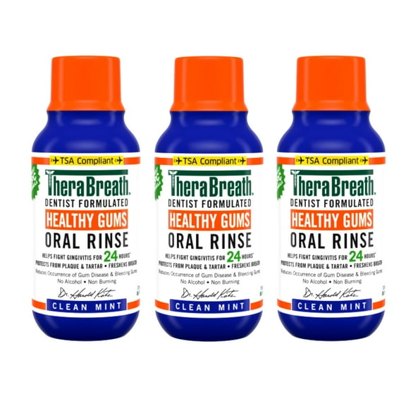 TheraBreath Healthy Gums Mouthwash, Clean Mint, Antigingivitis, Travel Size, 3 fl oz - 3 Pack