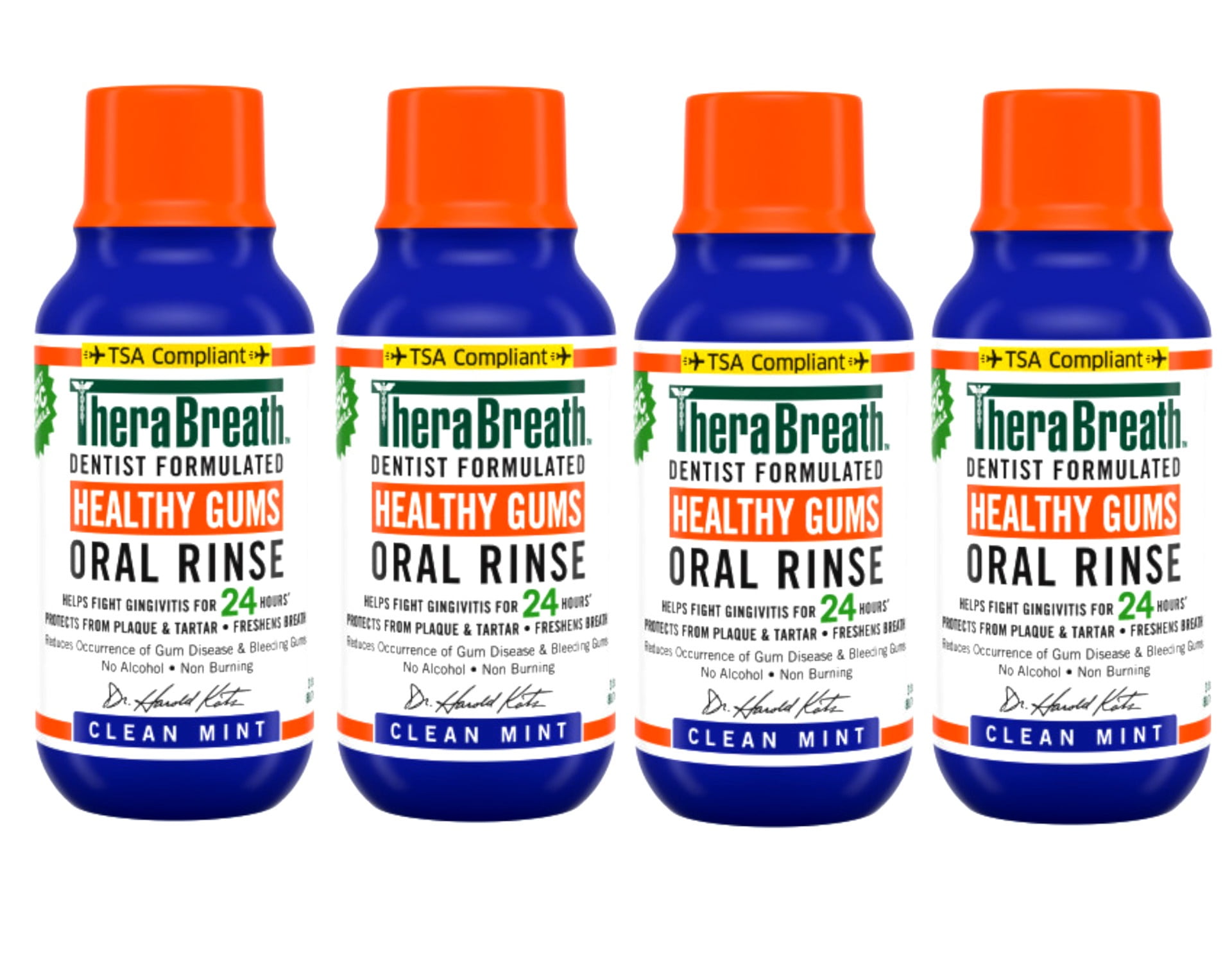 TheraBreath Healthy Gums Mouthwash, Clean Mint, Antigingivitis, Travel Size, 3 fl oz - 4 Pack