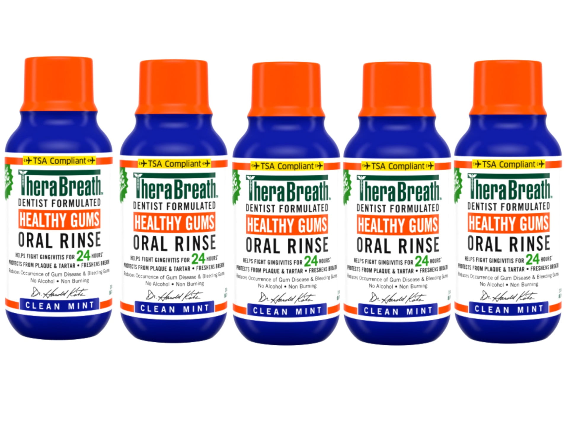 TheraBreath Healthy Gums Mouthwash, Clean Mint, Antigingivitis, Travel Size, 3 fl oz - 5 Pack