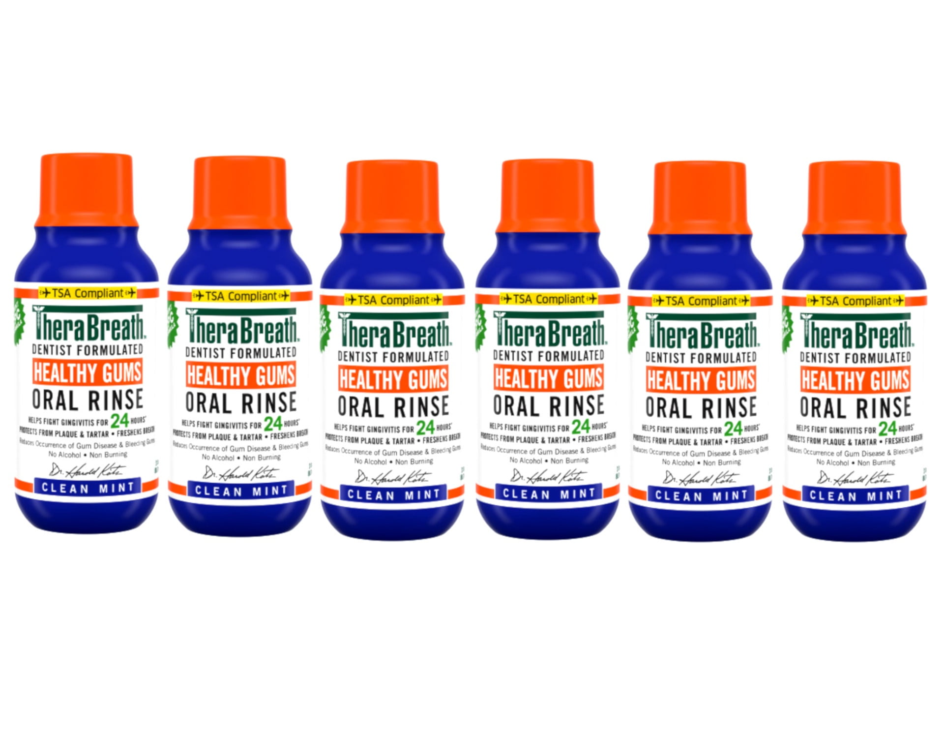 TheraBreath Healthy Gums Mouthwash, Clean Mint, Antigingivitis, Travel Size, 3 fl oz - 6 Pack