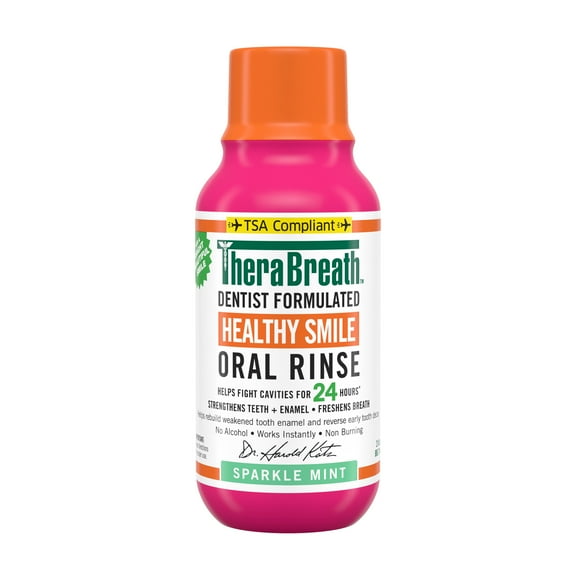 TheraBreath Healthy Smile Fluoride Mouthwash, Sparkle Mint, Anticavity, Travel Size, 3 Fl Oz