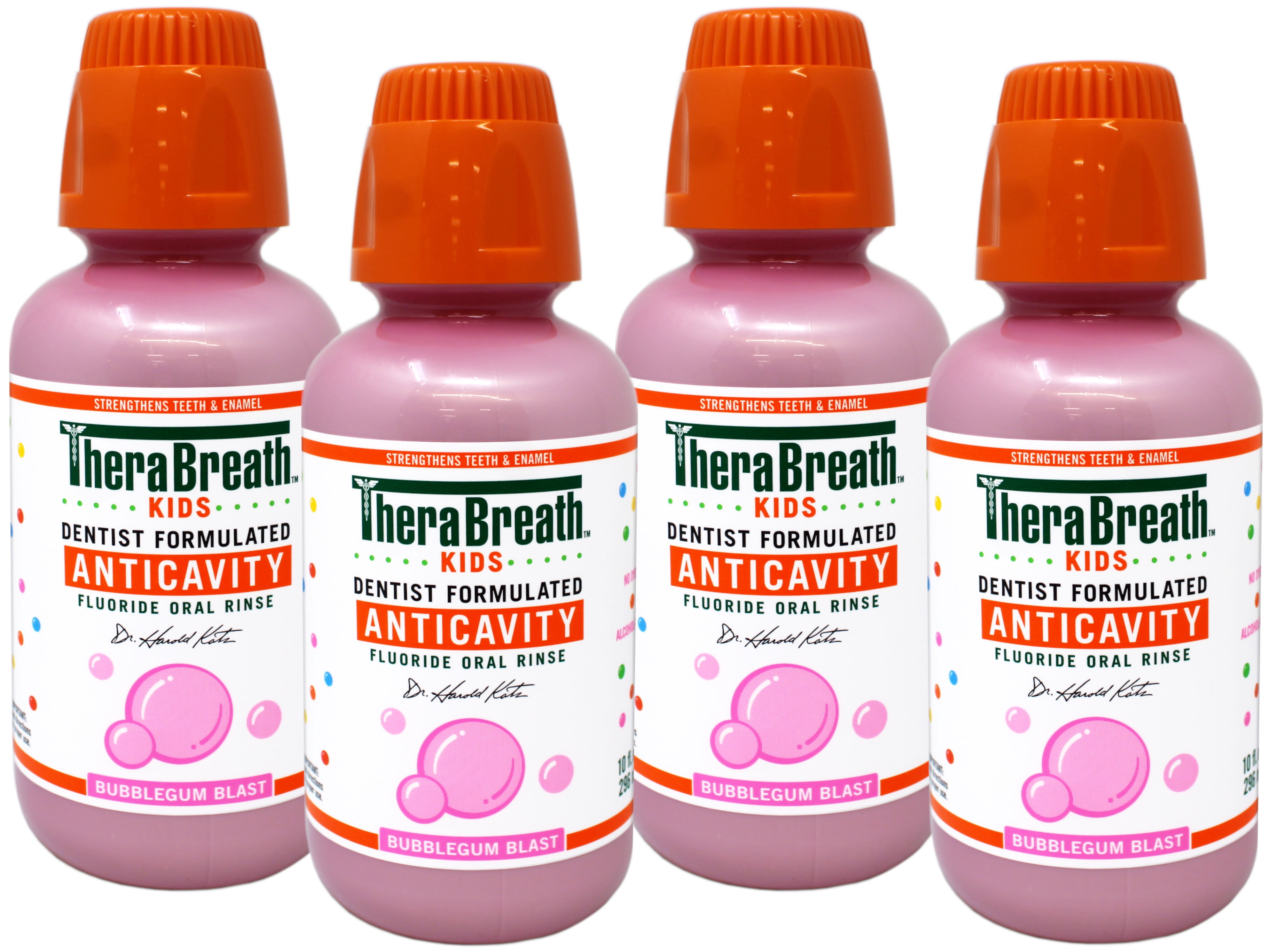 TheraBreath Kids Anticavity Mouthwash, Bubblegum Blast, 10 FL OZ - 4 Pack