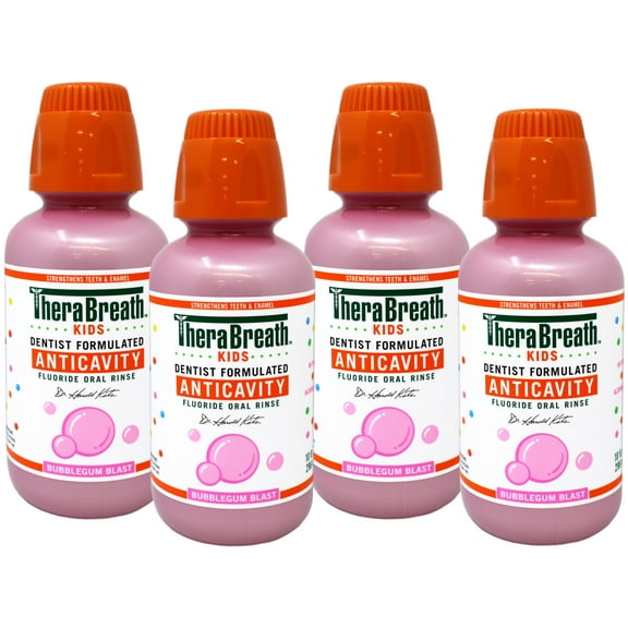 TheraBreath Kids Anticavity Mouthwash, Bubblegum Blast, 10 FL OZ - 4 Pack