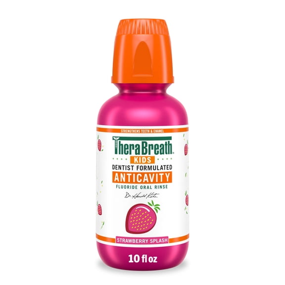 TheraBreath Kids Mouthwash with Fluoride, Organic Strawberry Splash, Anticavity, 10 fl oz