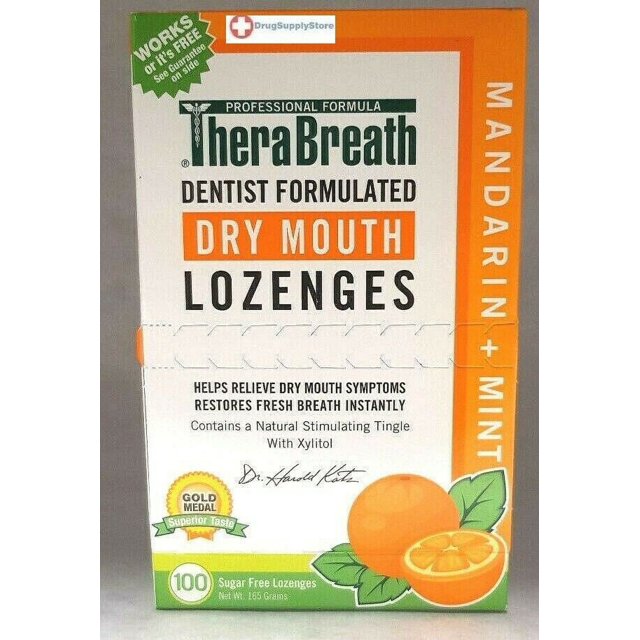 TheraBreath Mouth Wetting Lozenges Mandarin Mint 100 ea for dry mouth