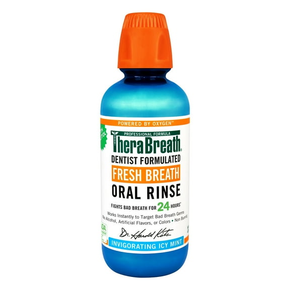 TheraBreath Oral Rinse, Alcohol-Free, Invigorating Icy Mint, 16 Oz (Pack of 4)