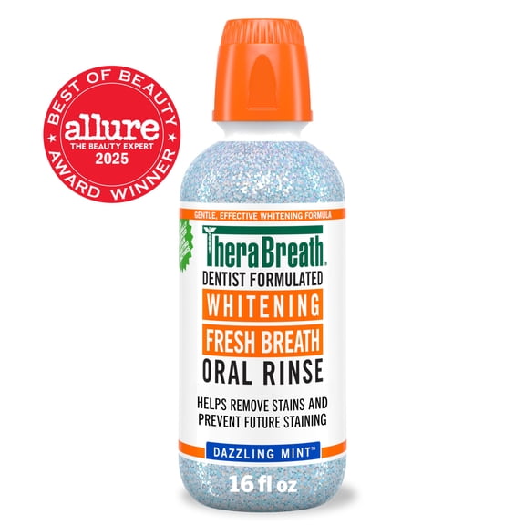 TheraBreath Whitening Alcohol-Free Mouthwash, Fresh Breath Mouthrinse, Dazzling Mint, 16 fl oz