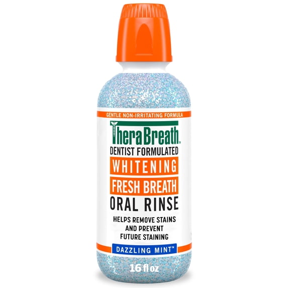 TheraBreath Whitening Alcohol-Free Mouthwash, Fresh Breath Mouthrinse, Dazzling Mint, 16 fl oz