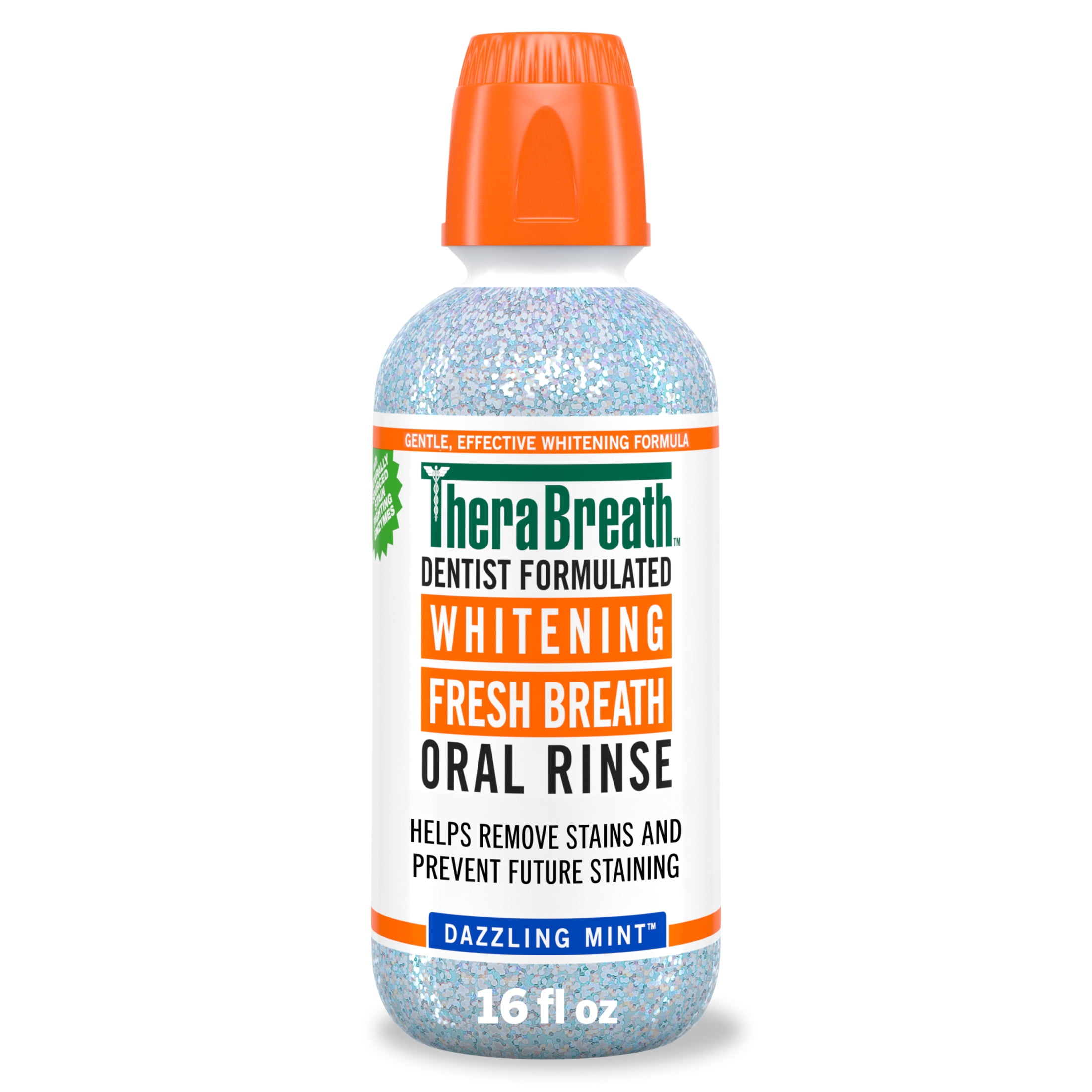 TheraBreath Whitening Alcohol-Free Mouthwash, Fresh Breath Mouthrinse, Dazzling Mint, 16 fl oz