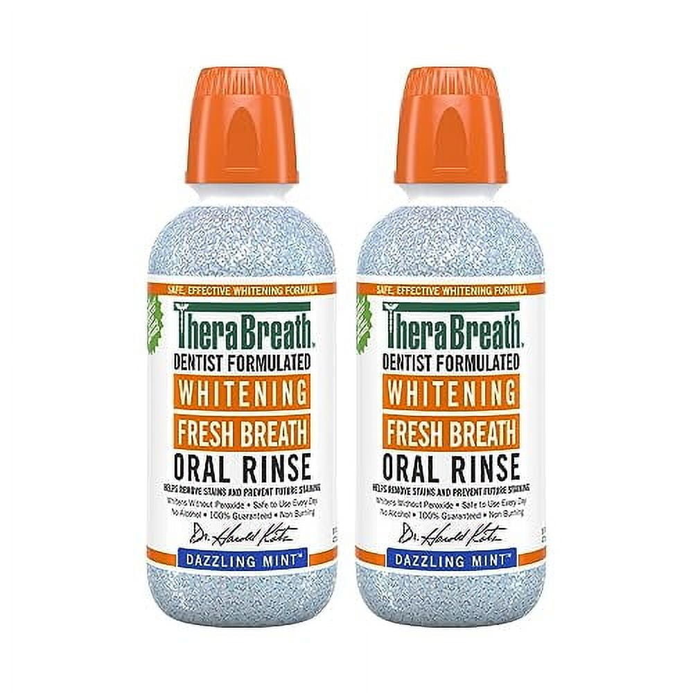 TheraBreath Whitening Mouthwash, Dazzling Mint, Dentist Formulated, 16 Fl Oz (2-Pack)