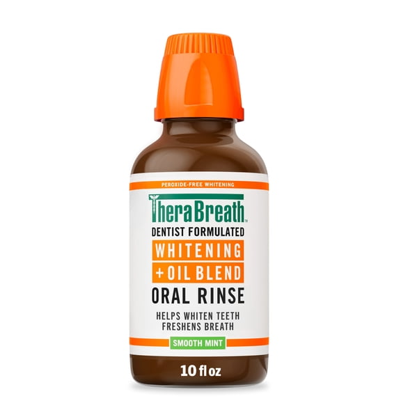 TheraBreath Whitening + Oil Blend Oral Rinse, Alcohol-Free Mouthwash, Smooth Mint, 10 Fl Oz