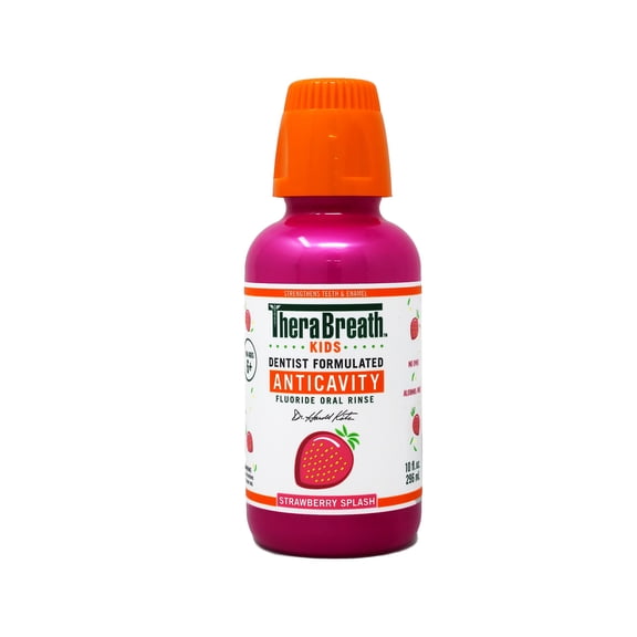 TheraBreath for Kids! Dentist Formulated Anti Cavity Oral RINSE, Strawberry Splash, 10 fl.oz. 296 mL- 2 Pack,
