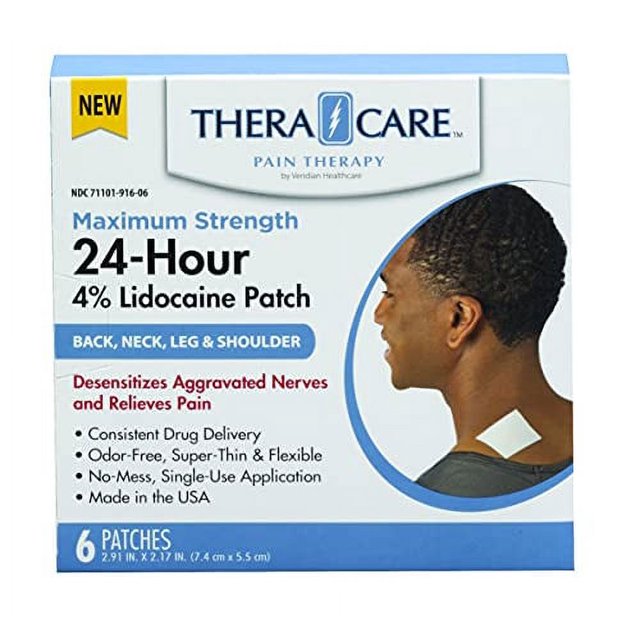 TheraCare 24Hour Pain Relief Patch 4 Lidocaine Patch 2.91â€ x 2.17â€ 6Count Box
