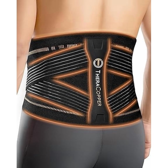 TheraCopper Copper Back Brace for Men & Women — Lumbar Support Belt for Lower Back Pain, Sciatica & Herniated Disc — Infused Copper Back Support with Adjustable Compression (Small/Medium)