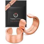 TheraCopper Copper Rings for Women 2-Pack 100% Pure Copper Ring Raw, Solid & Uncoated Handmade Open-End Adjustable Ayurvedic Jewelry Rings 10mm Hammered