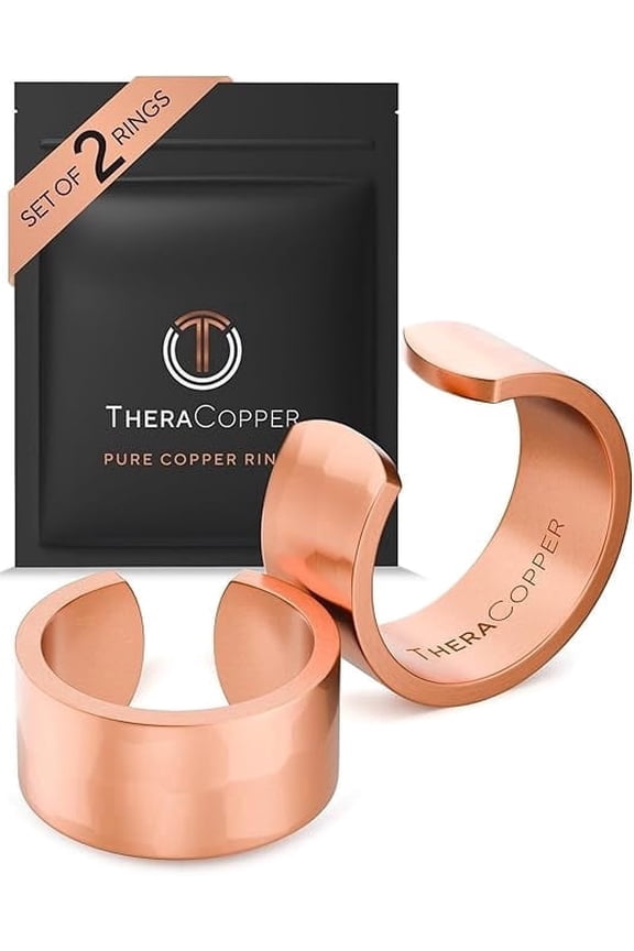 Pure Copper Rings for Women (2-Pack) — 100% Pure Copper Ring — Raw, Solid & Uncoated Handmade Open-End Adjustable Ayurvedic Jewelry Rings (10mm Hammered)