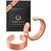 TheraCopper Pure Copper Rings for Women & Men 2-Pack   100% Pure Copper Ring   Raw, Solid & Uncoated Handmade Open-End Adjustable Ayurvedic Jewelry Rings 6mm Hammered