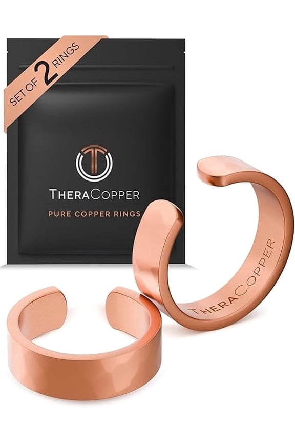 Pure Copper Rings for Women & Men (2-Pack) — 100% Pure Copper Ring — Raw, Solid & Uncoated Handmade Open-End Adjustable Ayurvedic Jewelry Rings (6mm Hammered)
