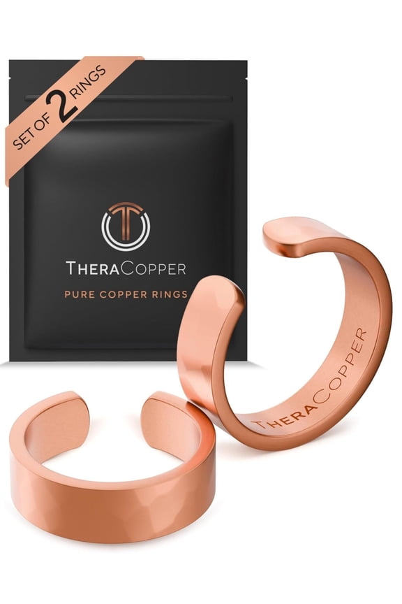 Pure Copper Rings for Women & Men (2-Pack) — 100% Pure Copper Ring — Raw, Solid & Uncoated Handmade Open-End Adjustable Ayurvedic Jewelry Rings (6mm Hammered)